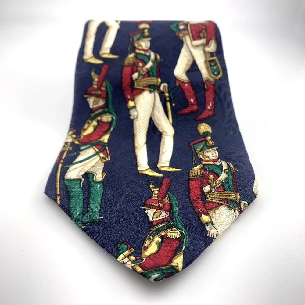Tommy Hilfiger Mens Tie Blue w/ Soldier Pattern‎ 100% Silk Necktie